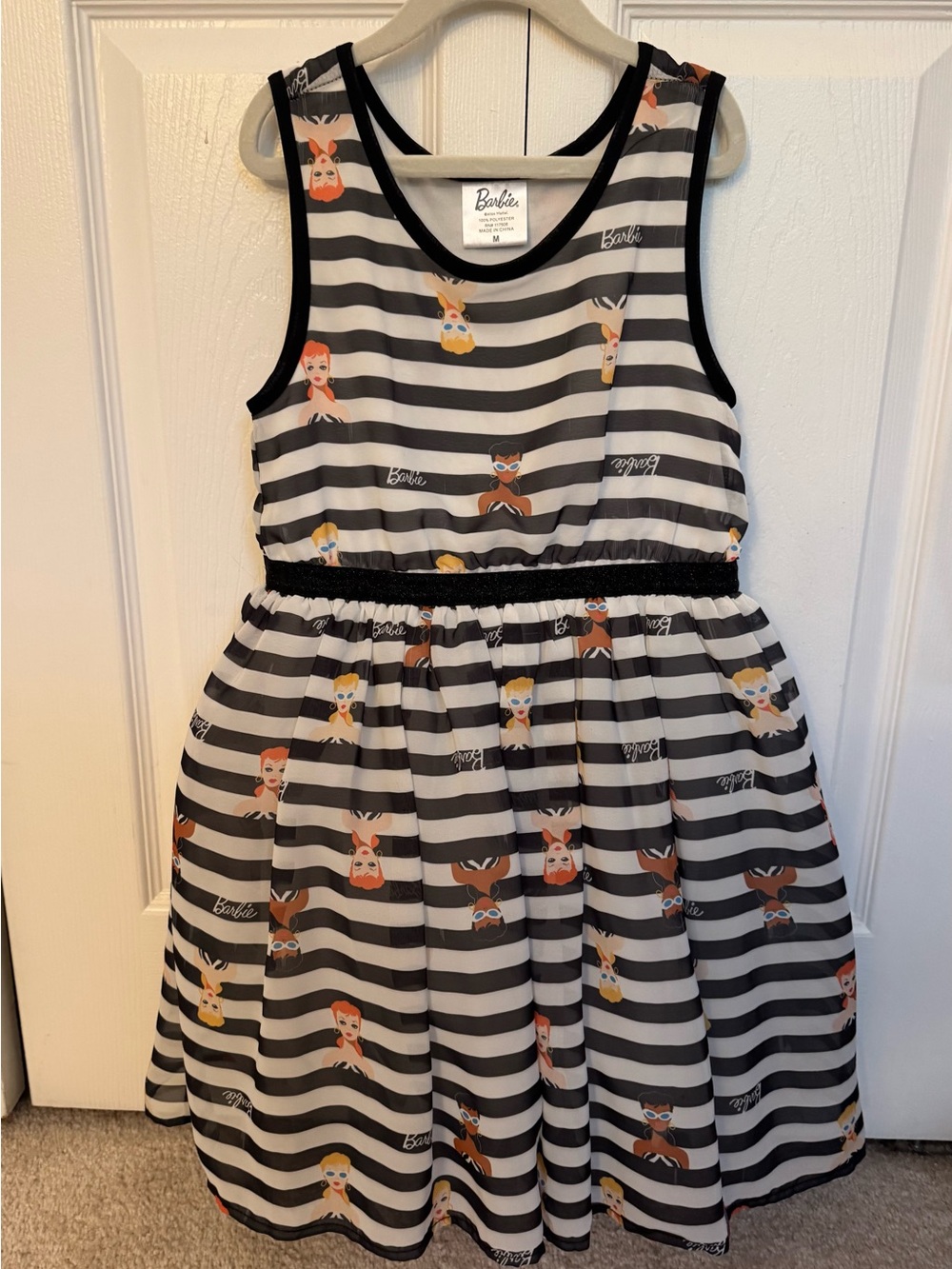 Barbie Black & White Striped Sleeveless Dress, Girls Size Medium